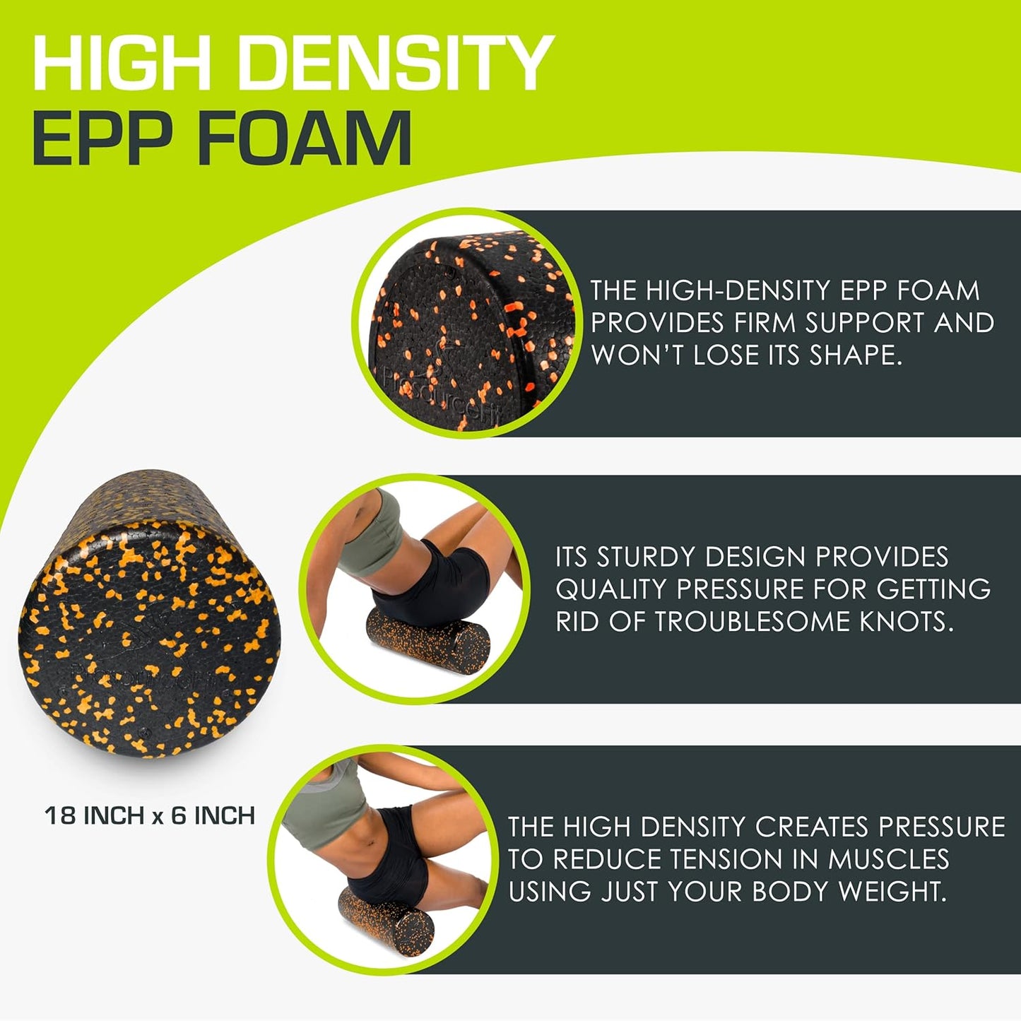 ProsourceFit High Density Foam Rollers 12 - inches Long, Firm Full Body Athletic Massage Tool for Back Stretching, Yoga, Pilates, Post Workout Muscle Recuperation, Black/Green