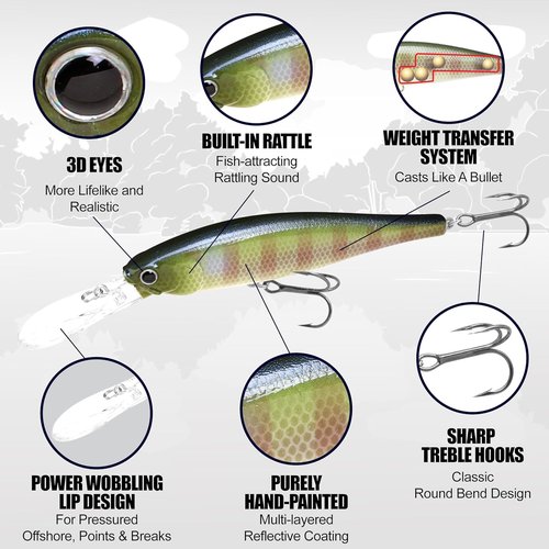 LUCKY CRAFT Pointer 100DD Fishing Lures for Freshwater, 4" Deep Diving and Suspending Jerkbait, Trout, Bass Lures, Tournament Winning, Premium Fishing Gear and Tackle Box Accessories