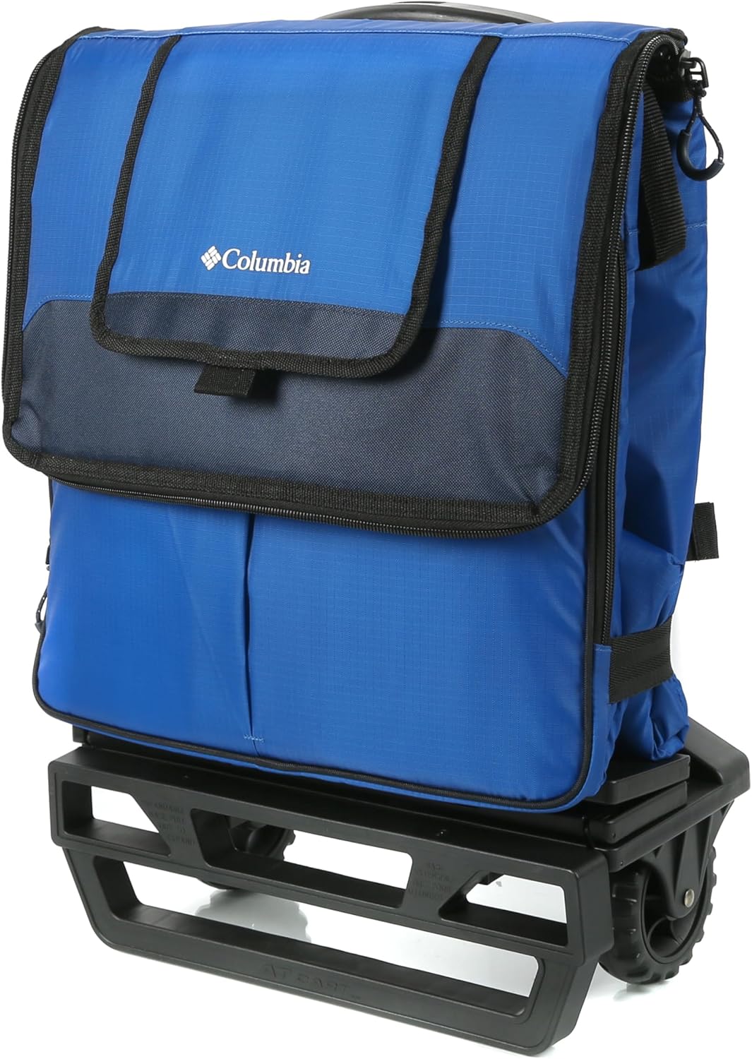 Columbia Crater Peak Wheeled Cooler - 50 Can Rolling Cooler - Blue Collapsible Cooler with Super Foam Insulation and Foldable All-Terrain Cart with Wheels