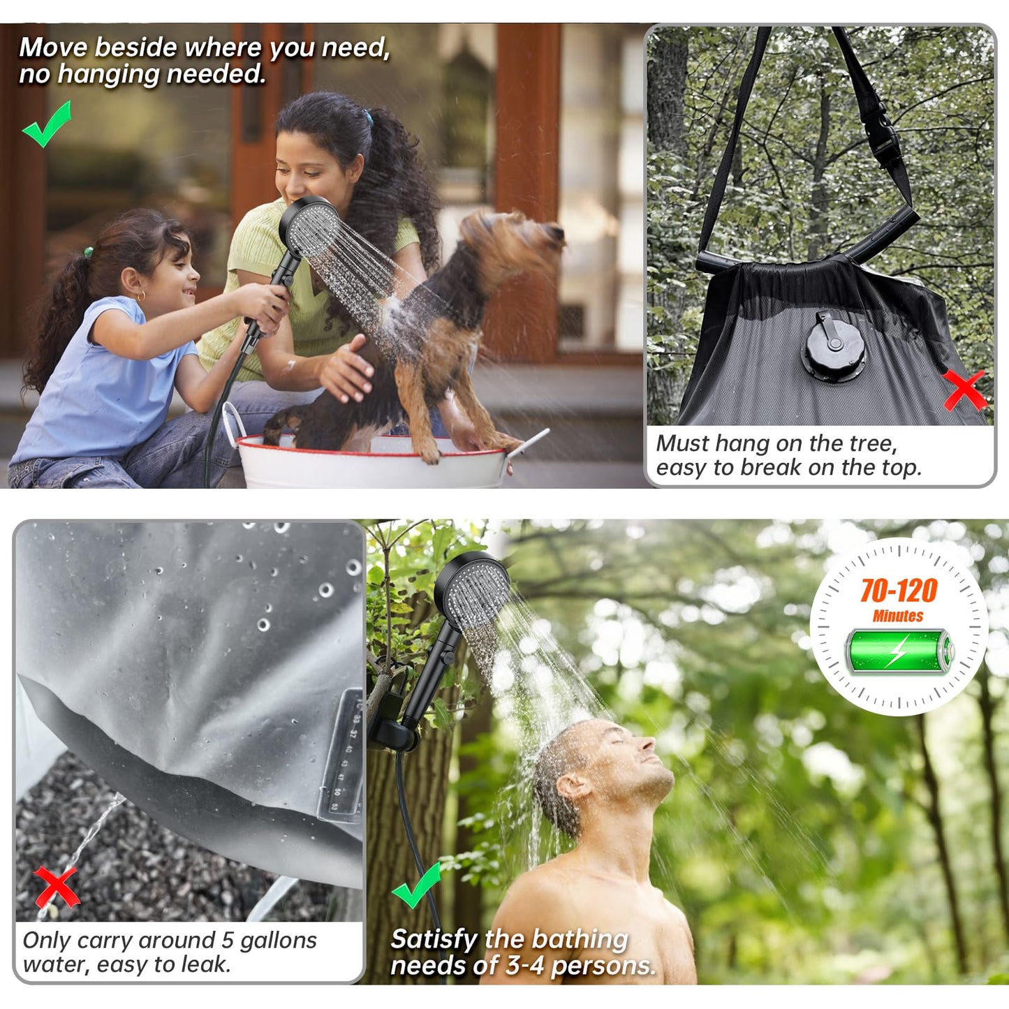 AlpsWolf Portable Shower for Camping, 6000mAh Rechargeable Camping Shower with Digital Display, Outdoor Shower Sustainable for Camping, Beach, Hiking, Travelling, Pet Cleaning