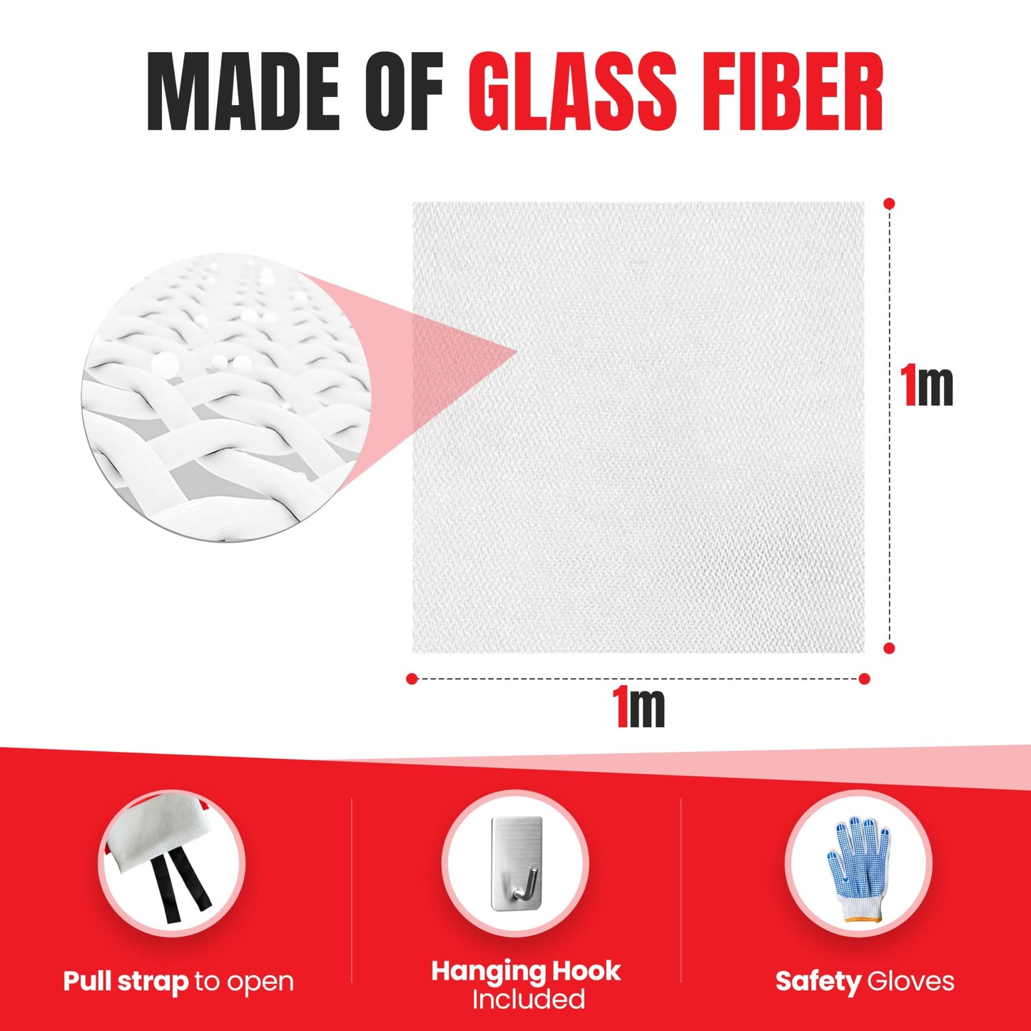 AI FORCE Fire Suppression Blanket (2-Pack, Fiberglass, Red) - Emergency Blanket with Gloves & Hooks for Home, Kitchen, Camping - High Heat Resistant, Reusable, No Expiry
