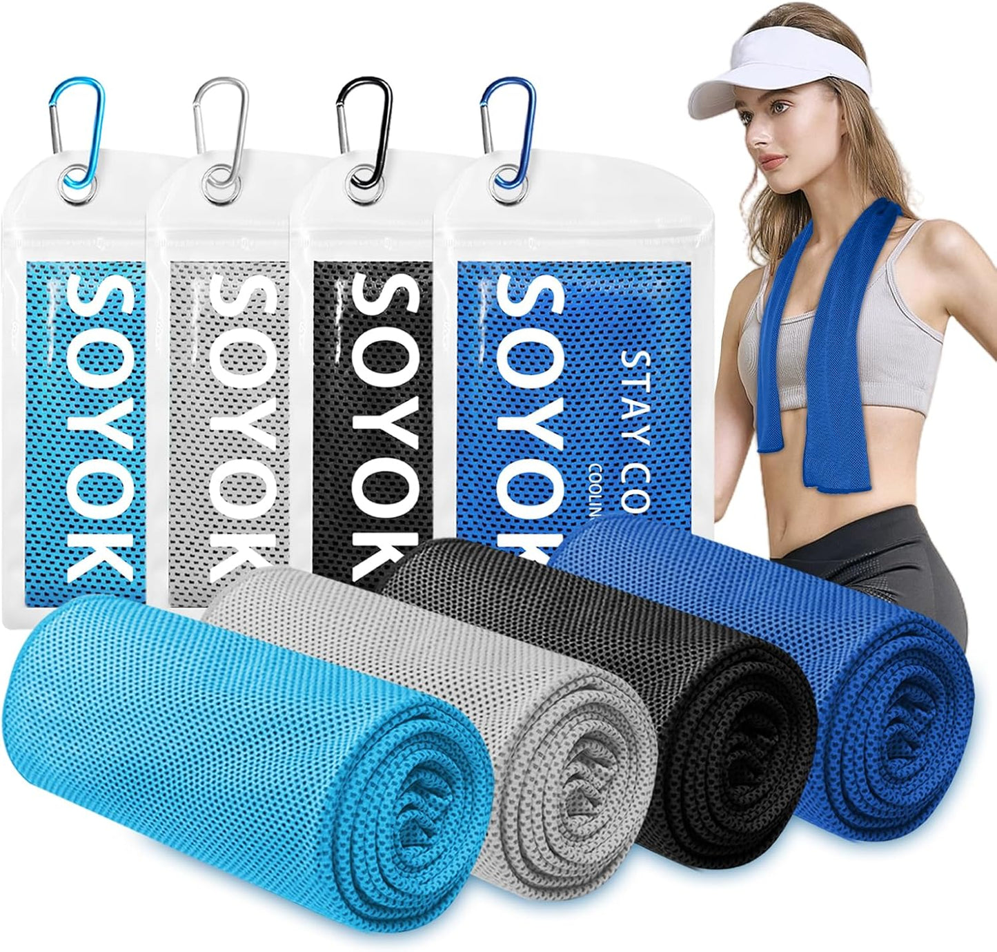 Cooling Towels 4-Pack | 40” x 12” Microfiber Gym Towels | Soft & Breathable