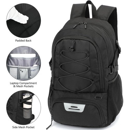 Lyweem Basketball Backpack Soccer Bag Adult with Ball Holder, Laptop & Shoe Compartment, 35L Large Gym Sports Backpack for Men Women Training Equipment Bags for Athletic Football Volleyball, Black