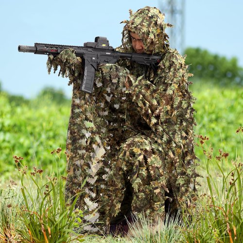 PELLOR Ghillie Suit, 3D Leafy Camo Poncho with Gloves Set, Camouflage Apparel Set for Hunting, Photography, Military, Airsoft, Paintball
