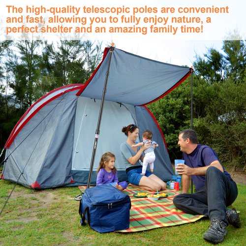 CAMULAND Tent Poles, Heavy Duty Tarp Poles Canopy Poles Aluminum Tent Poles with Non-Slip Cone Bottom, Adjustable Telescoping Tarp Poles