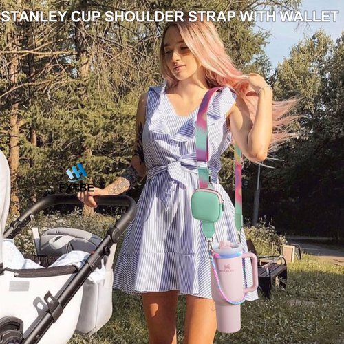 Carrier with Strap for Stanley Cup Accessories, Cute Adjustable Water Bottle Carrying Straps with Wallet for Stanley 40 30 20 OZ Tumbler, Holder for Women Men Boys Girls