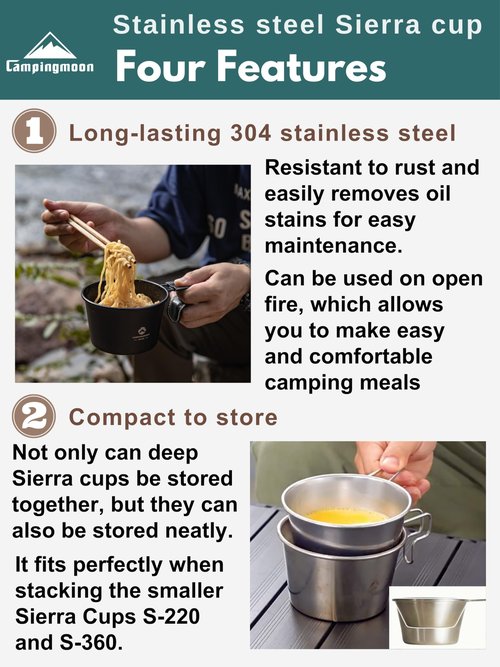 CAMPINGMOON Deep Sierra Cup 600ml Outdoor Camping Stainless Steel Sierra Cup Deep Black BKS369