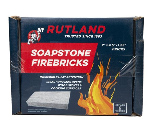 Rutland Soapstone Fire Bricks, Premium Firebricks for Wood-Burning Fireplaces & Woodstoves, Blue-Gray, 2,700+ F, Case of 6