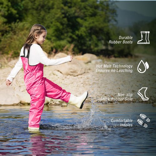 Ghosthorn Chest Waders for Kids Youth Fishing Waders Waterproof Hunting Waders with Boots Nylon Waders for Toddler Children (Pink, 8/9)