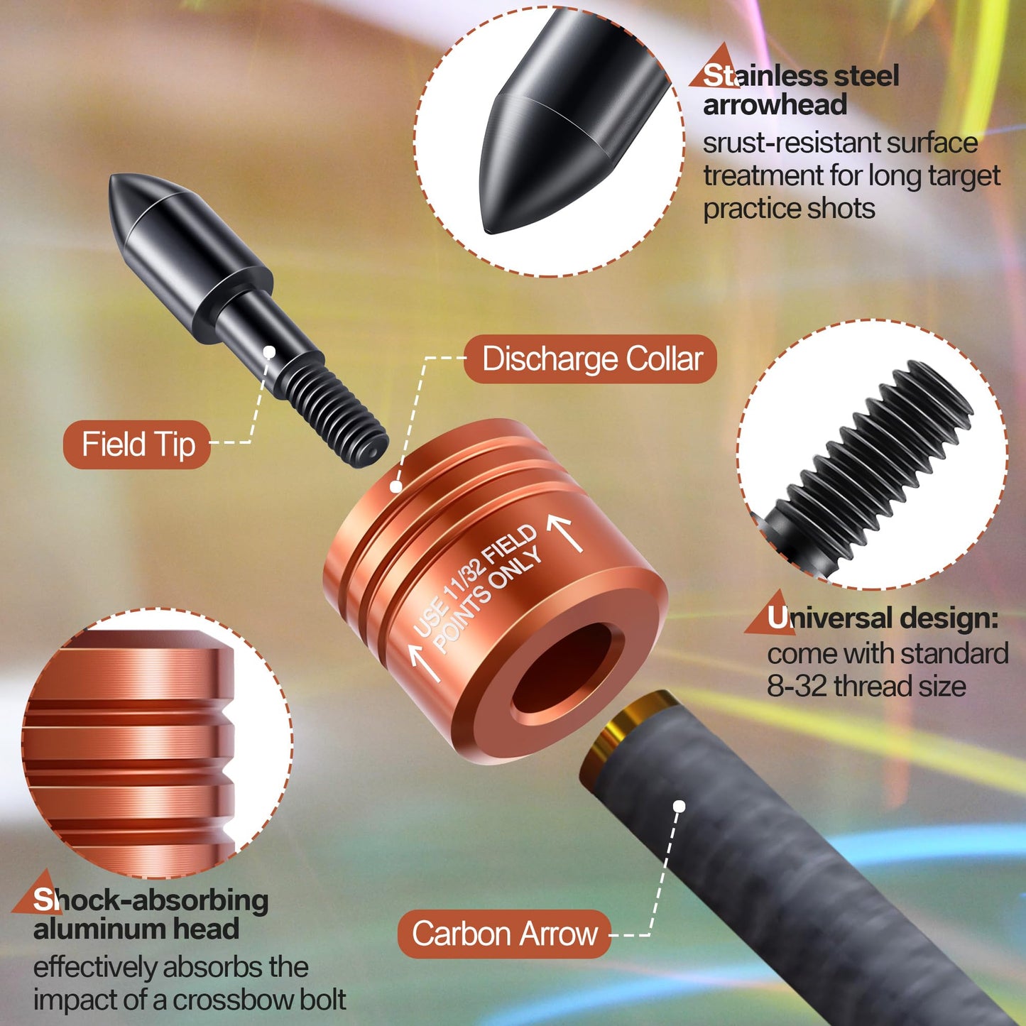 Feekoon 2 Pack Crossbow Bolt Decocking Head, Decocking Point Crossbow Arrow Release Tip Fit for Most Hunting and Competition Arrows and Bolts, Release Recurve, Compound Bow(Orange)