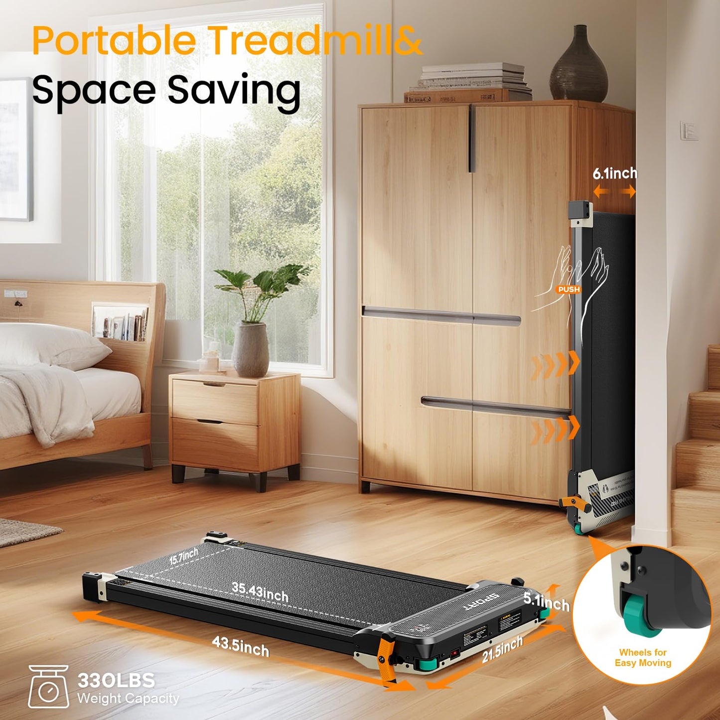 FINEHORSE 2 Side Walking Pad with Incline, 2 in 1 Under Desk Treadmills Walking Pad and Foot Massager for Home/Office, Portable Treadmill with Remote Control LED Display (Black)