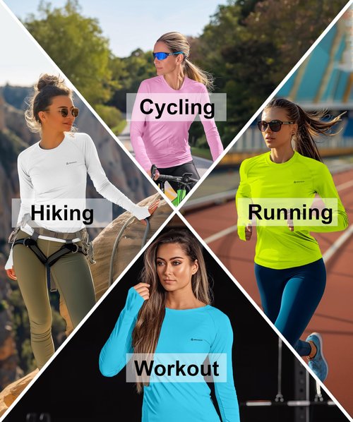 URBAN BUCK Thumb Hole Long Sleeve Shirt for Women - Neon Athletic Workout Top - Lightweight Yoga Training Shirt - Maggie Neon Green Fitted Exercise Activewear for Running & Gym (XL)