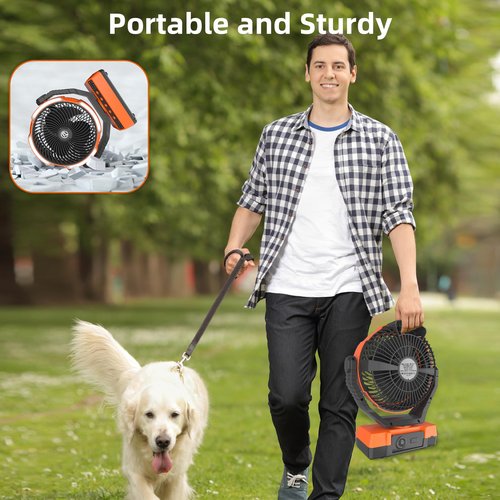 PANERGY Camping Fan with Light - 20000mAh Rechargeable Battery Fan with Charger, 70Hrs Cooling Time, 4 Speeds, 110° Auto Oscillation & 270° Pivot Design with Hook for Camping/Power Outage/Hurricane