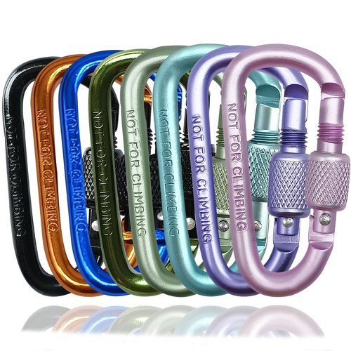 YUCHIYA 8 Pack D-Shape Carabiner Clasp with Screw Gate, 2.2 Inch Mini Keychain Clip Key Chain Buckle, Aluminum Alloy Keyrings Hook for Outdoor Hiking not for Climbing (D with Screw, Multicolor)