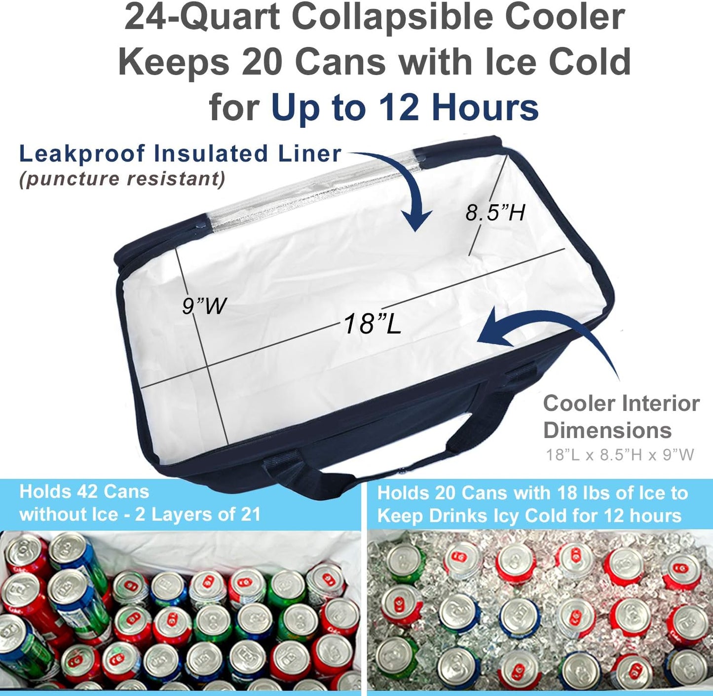Picnic at Ascot 8025-BLB 42 Can Hybrid Semi-Rigid Folding Cooler, Navy/White