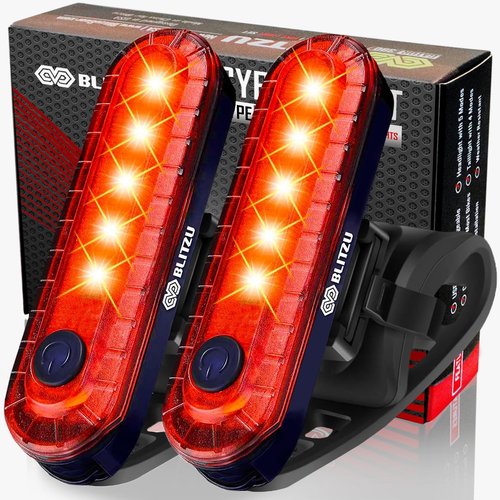 BLITZU Cyborg 120T USB-C Rechargeable Bike Tail Light 2-Pack - Bright Safety Flashlight for Night Riding, 4 Light Modes