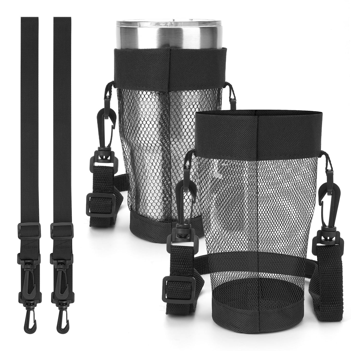 Linkidea 2 Pack Mesh Tumbler Carrier with Strap Compatible with 30oz YETI Rambler, Greens Steel Beast, RTIC Tumbler, Lightweight Waterbottle Net Sling Holder, 59'' Long Shoulder Strap