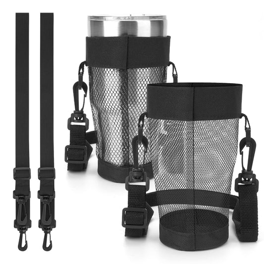 Linkidea 2 Pack Mesh Tumbler Carrier with Strap Compatible with 30oz YETI Rambler, Greens Steel Beast, RTIC Tumbler, Lightweight Waterbottle Net Sling Holder, 59'' Long Shoulder Strap