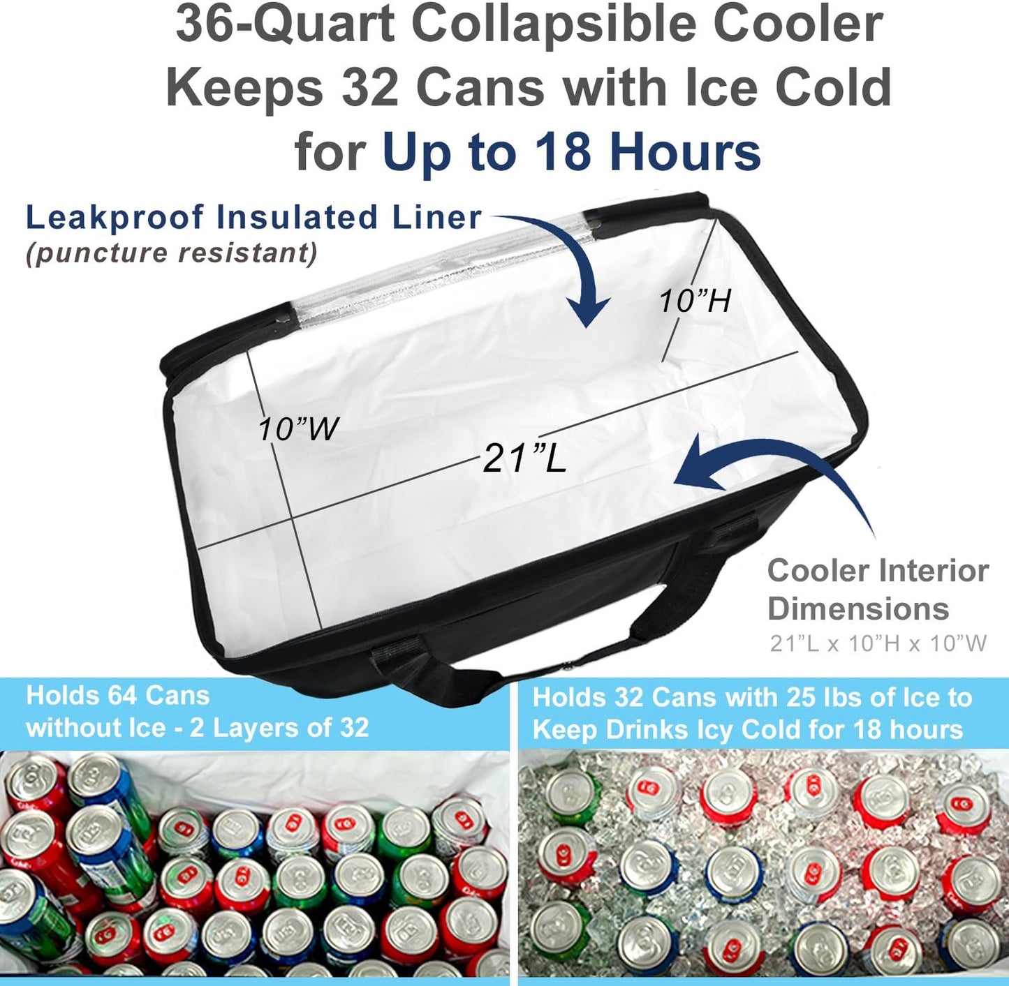 Picnic at Ascot 64 Can Capacity Semi Rigid Collapsible Leakproof Cooler- Designed & Quality Approved in The USA -2 Pack