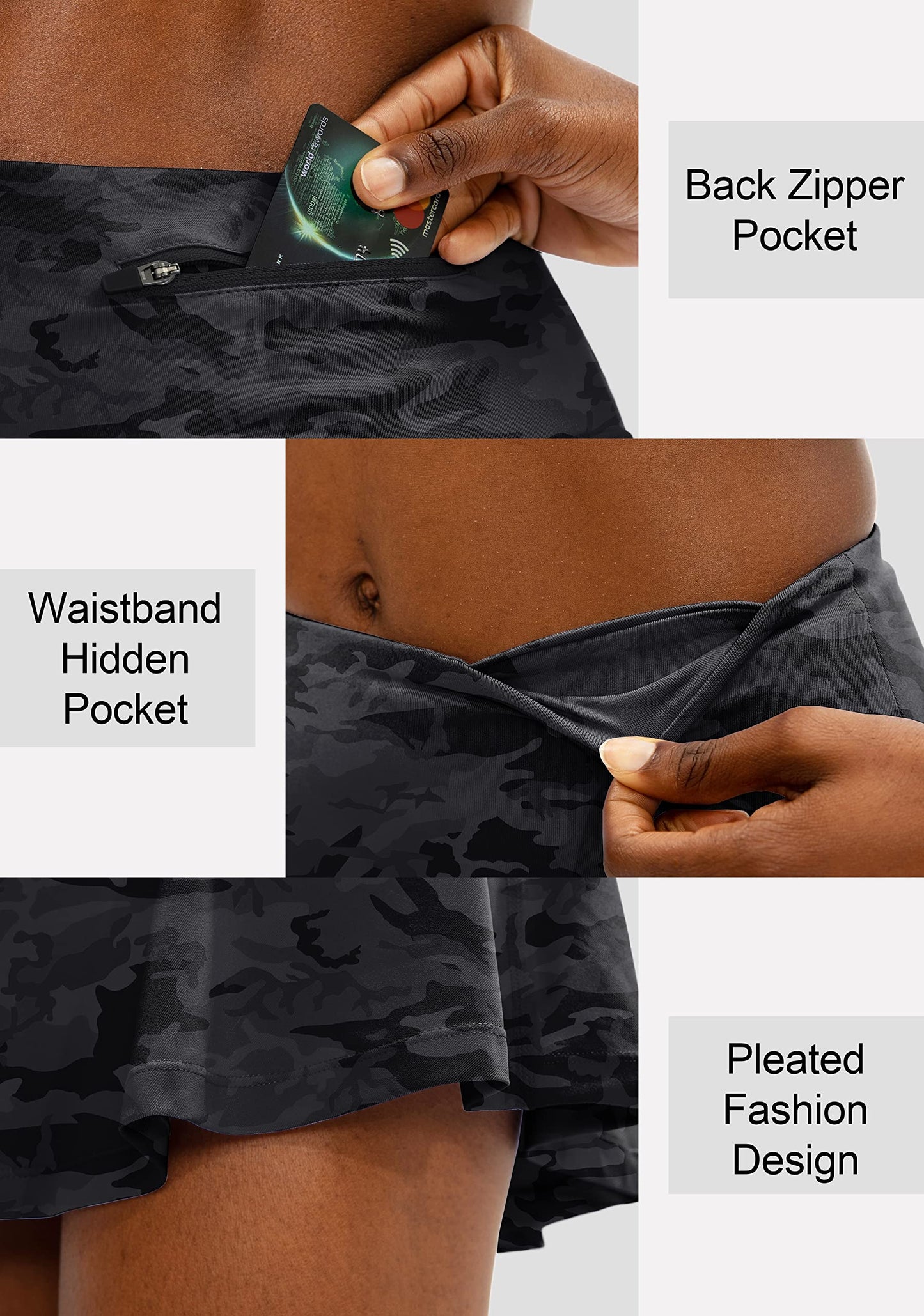 SANTINY Pleated Tennis Skirt for Women with 4 Pockets Women's High Waisted Athletic Golf Skorts Skirts for Running Casual (Grey Camo_XS)