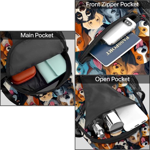 LYEMVHE Colorful Dog Sling Bag travel Crossbody Backpack Casual Daypack for Women with Strap Lightweight Outdoor Hiking Climbing Runners