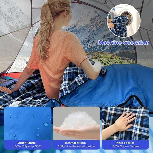 WKFAMOUT Backpacking Flannel Sleeping Bag Lightweight for Adults Hiking Ultralight Compact Sleeping Bag Portable Warm Weather Summer with Compression Sack