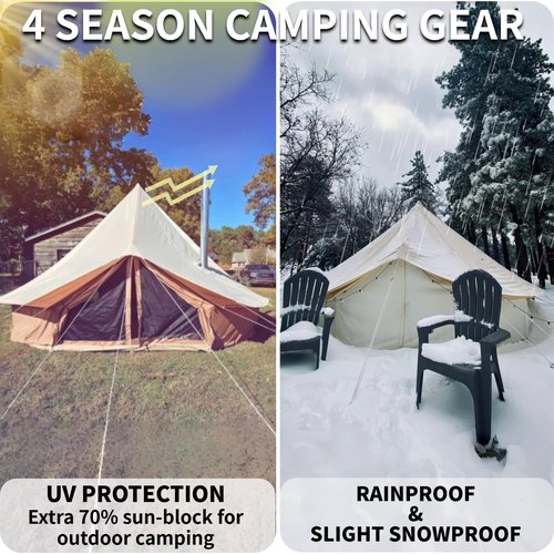 DANCHEL OUTDOOR 4 Season Canvas Yurt Tent with Waterproof Rain Fly Cover for 4 Person Bell Tent Camping, 4m/13ft Khaki