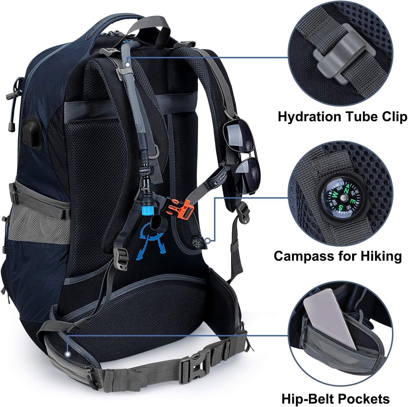 G4Free 50L Hiking Backpack Waterproof Daypack Outdoor Camping Climbing Backpack with Rain Cover for Men Women