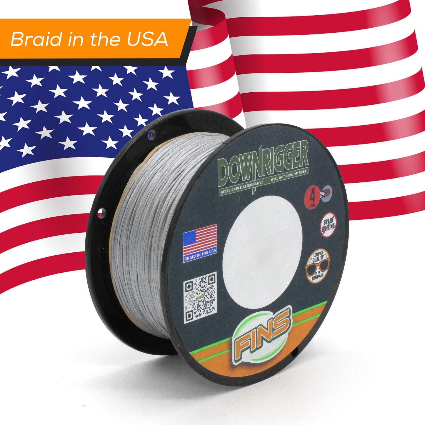 FINS Downrigger Braid - USA Made - Rust-Free Deep Sea Fishing Line, Reduces Blow-Back, No Kink High-Performance Braided Cable Alternative, 200 lb - 100 Yds