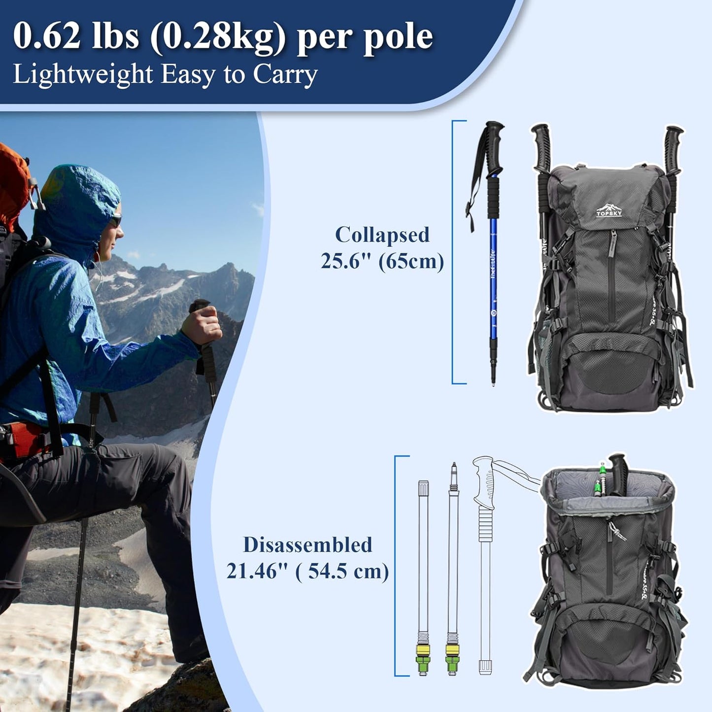 TheFitLife Nordic Walking Trekking Poles - 2 Sticks with Anti-Shock and Quick Lock System, Telescopic, Collapsible, Ultralight for Hiking, Camping, Mountaining, Backpacking, Walking, Trekking