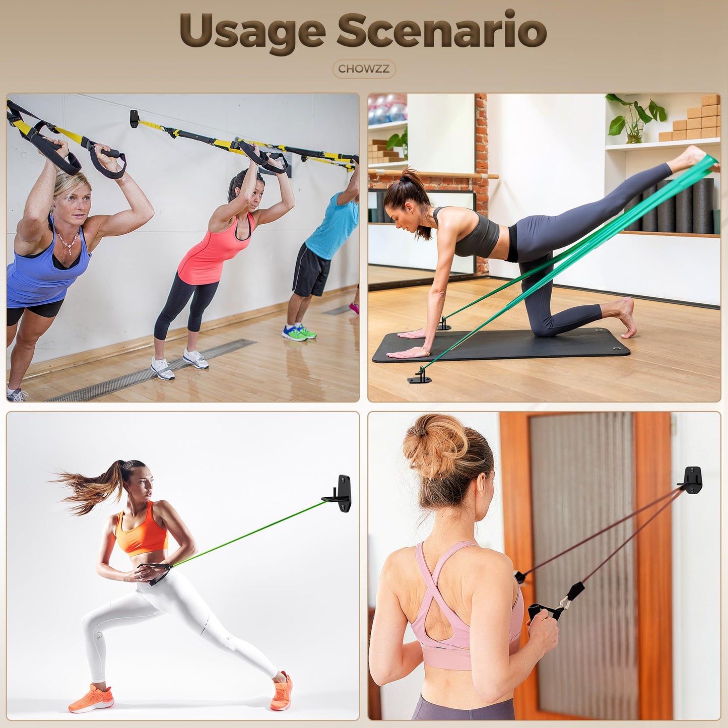 4 Pcs Resistance Band Anchors - Space-Saving Wall Mount Workout Anchors for Exercise Bands - Upgrade Home Gym Wall Hooks for Strength Training, Fitness, Physical Therapy