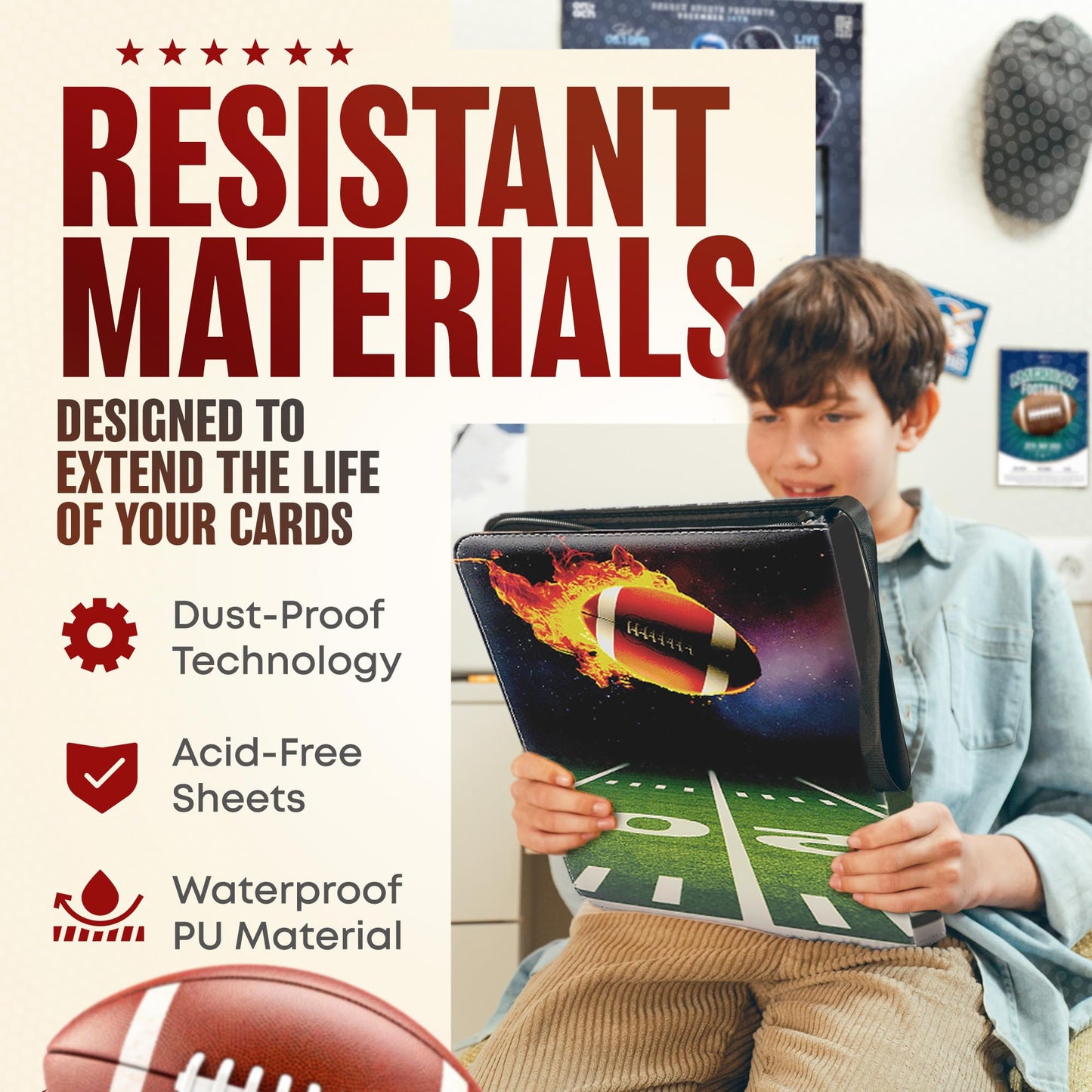 FARILIS Football Card Binder with 900 Pockets, The Ultimate Football Card Holder Includes 50 Page Storage Sleeves to Organize and Protect Your Sports Cards Like a Pro