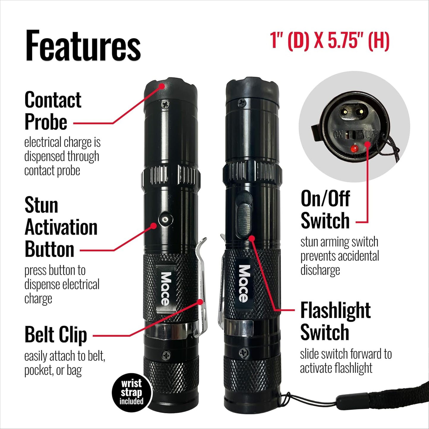 Rechargeable Mace Stun Gun for Self Defense - High Voltage with Bright LED Light