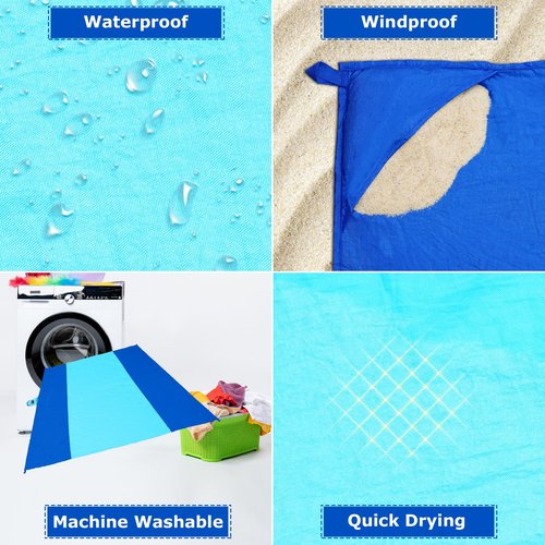Gorich Beach Tent Sun Shelter with UV UPF50+ Protection for 6-7 People and Extra-Large Sandproof Waterproof Beach Blanket, Perfect for Camping, Travel, and Hiking (SkyRoyal, 10'x9')