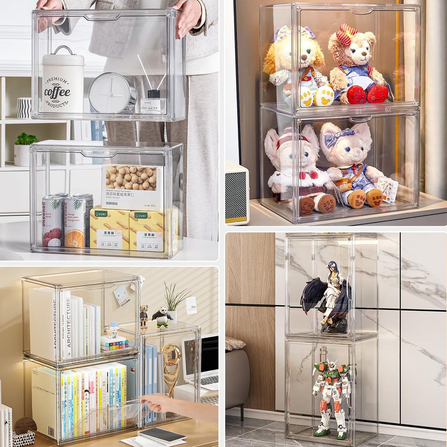 Football Display Case, Clear Stackable PET Storage Bins with Magnetic Attraction Lid, UV Protected Display Case for Autographed Footballs, Action Figure, Handbag, Models, Shoe Organizer