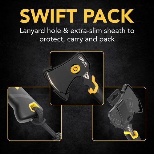 LEXIVON V-ONE Survival Hatchet, 9.5" Full Tang Lightweight Axe | 6mm Stainless Steel Electro-Black Finish Blade, Ergonomic Bi-Material Grip Handle | Protective Slim Sheath Included (LX-VONE-PP)