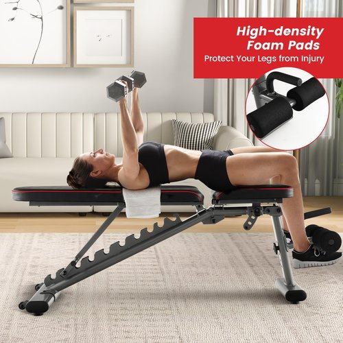 Goplus Adjustable Weight Bench, 660 LBS Heavy Duty Commercial Grade Fitness Bench w/ 2 Transport Wheels, Home Gym Full Body Workout Bench for Strength Training, Bench Press & Sit-up, Black