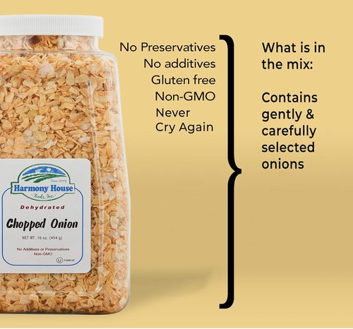 Harmony House Foods, Dried Onions, Chopped, 16 Ounce Quart Size Jar