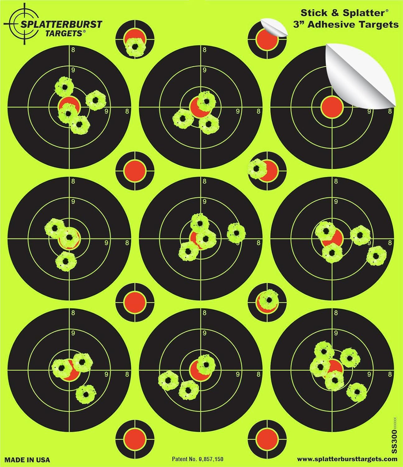 Splatterburst Targets - 3 inch Stick & Splatter Self Adhesive Shooting Targets - Rifle, Pistol, Airsoft, BB Gun, Pellet Gun, Air Rifle - Made in USA