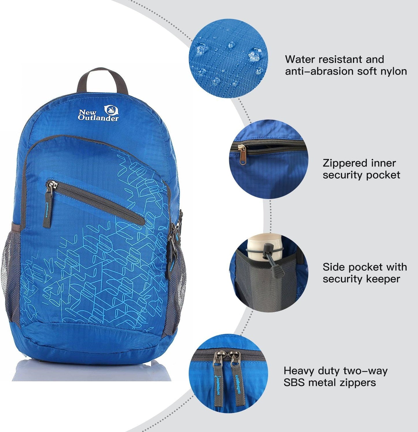 Outlander Packable Handy Lightweight Travel Hiking Backpack Daypack, Black