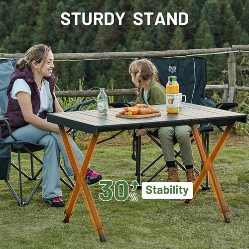TIMBER RIDGE Folding Camping Table Adjustable Height, 4-6 Person Lightweight Aluminum Roll-up Table for Camping Outdoor Picnic BBQ Backyard Party Support 220 lbs, Black