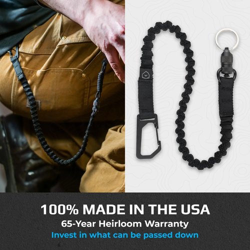 Trayvax Link Lanyard Keychain, Quick Release Stretch Carabiner Key Chain for Men and Women, Bungee Nylon, 25 Inch, Black