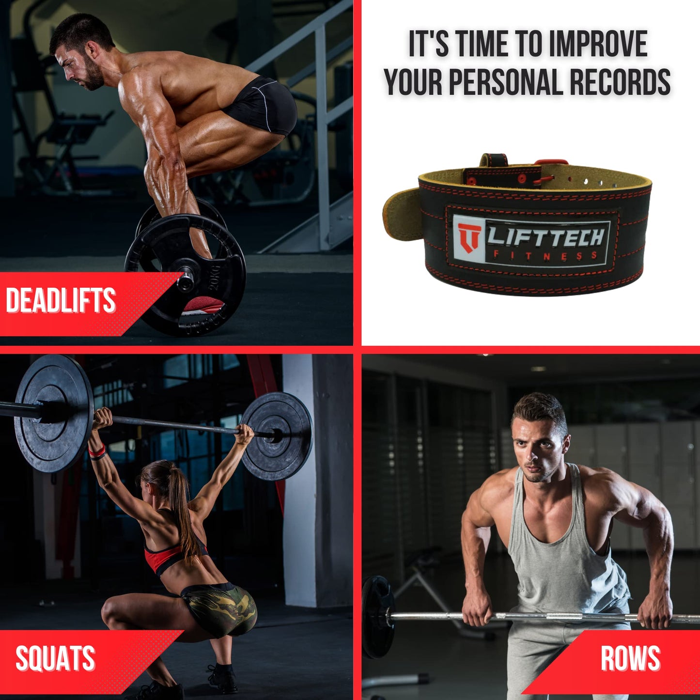 Lift Tech Fitness 4'' Weight Lifting Belt - Leather Workout Belt for Men & Women - Gym Belt for Deadlift, Squat, Powerlifting, Weights, Strength training - 4''PRO Leather Belt for Weightlifting - XL