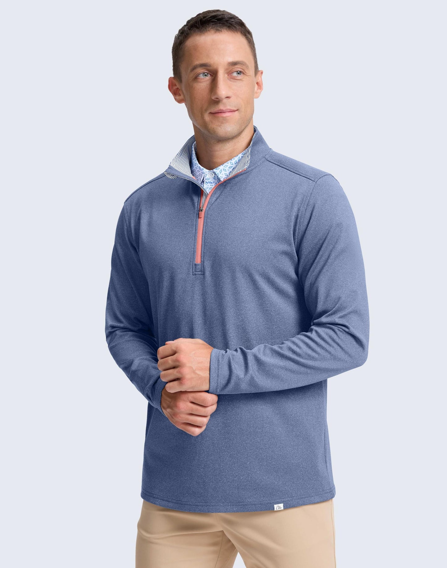 Obla Golf Quarter Zip Pullover Men Fleece Mock Neck Sweatshirt Winter Warm 1/4 Zip Long Sleeve Golf Shirt (Dusty Blue Melange_L)