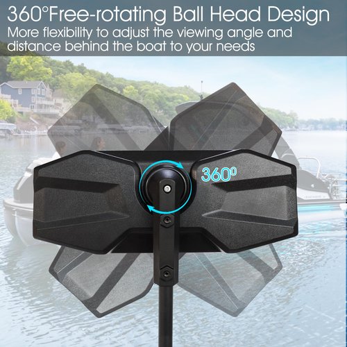 Pontoon Boat Mirror Rear View Pontoon Mirror for Marine Water Skiing,4.7" x 12.2" Extra Large Boat Rear view 360° Adjustable Stable,Easy Clamp on Rail