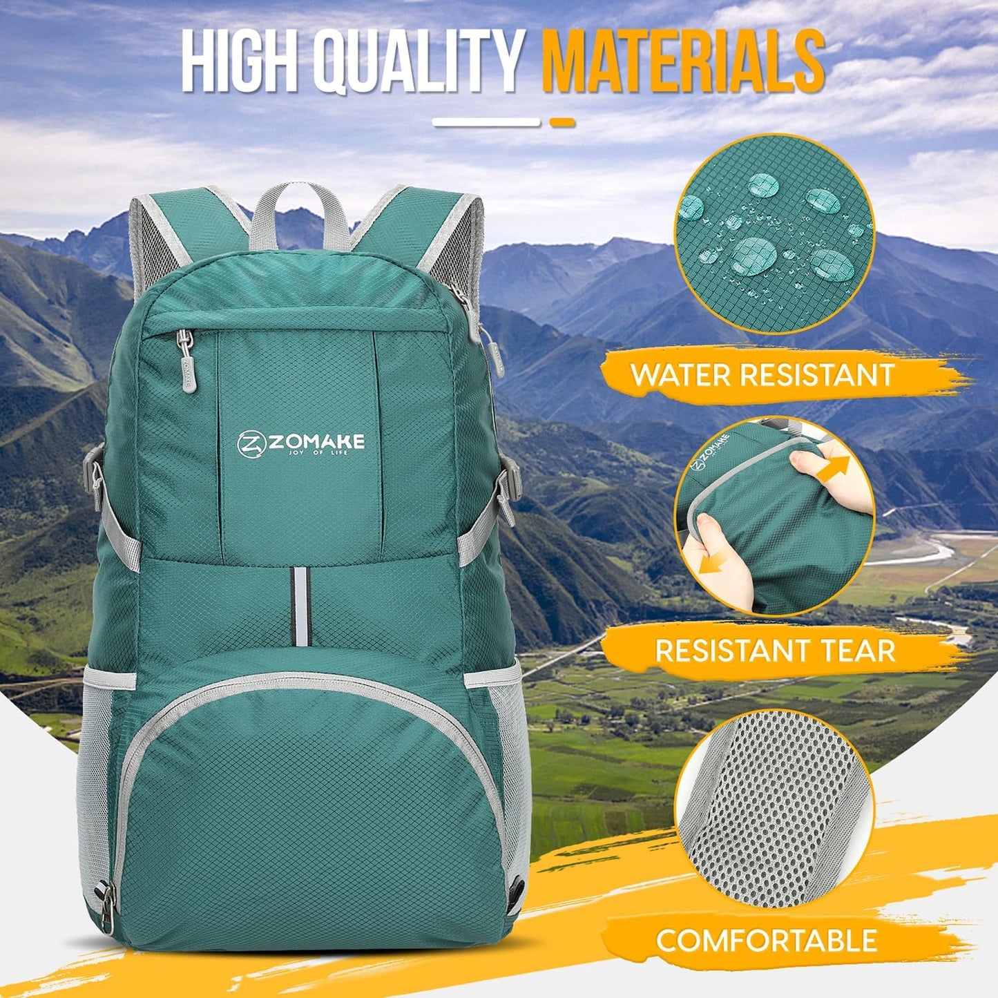 ZOMAKE Lightweight Packable Backpack 35L, Light Foldable Backpacks Water Resistant Collapsible Hiking Bag, Compact Folding Day Pack for Travel Camping(Black)