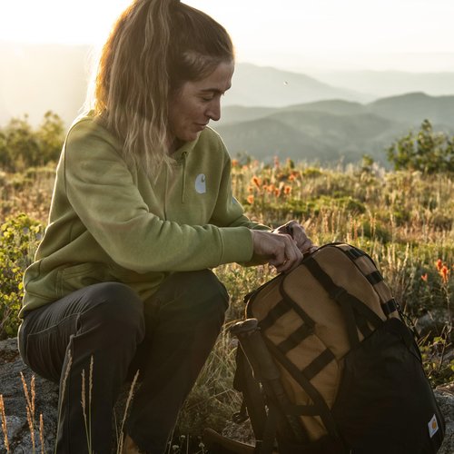 Carhartt 45L Nylon Internal Frame Hiking Backpack, Durable Camping & Backpacking Pack with Hydration Port, Camping Daypack for Men & Women, Brown