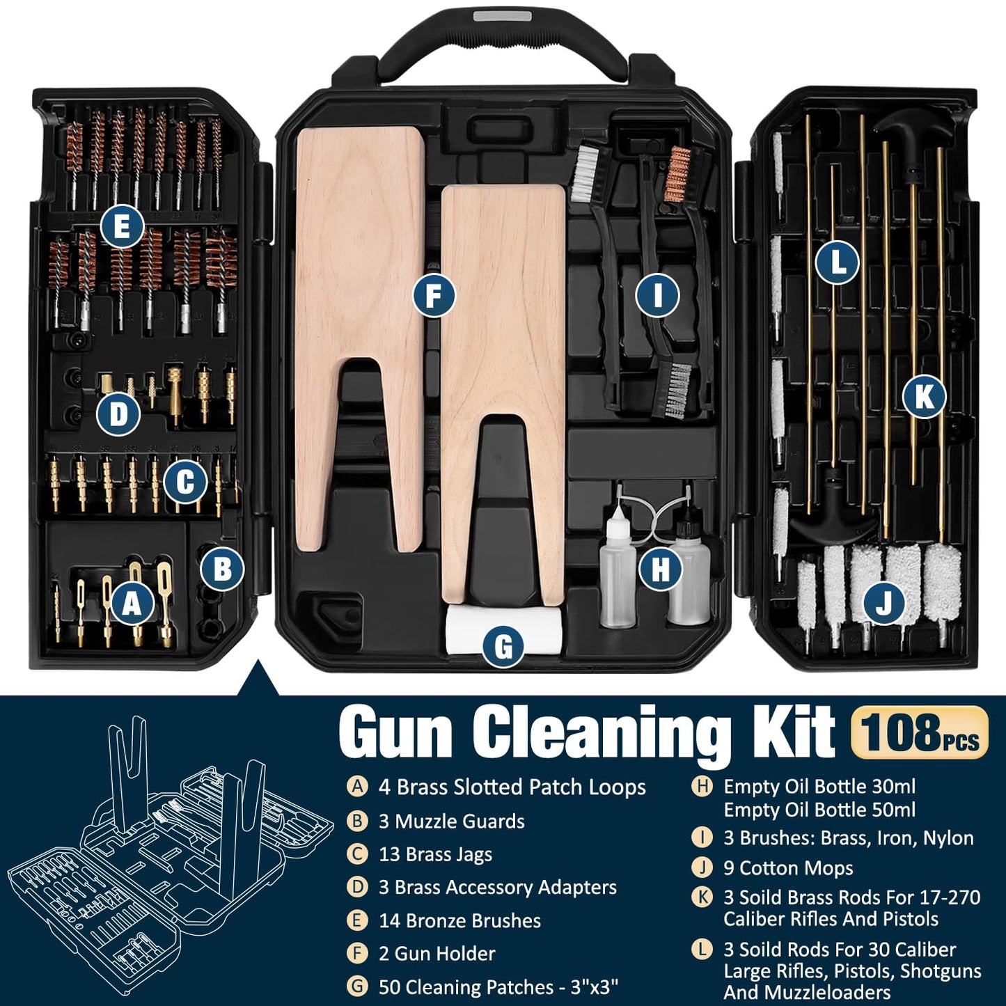 Universal Gun Cleaning Kit for All Caliber Compatible with Pistol Rifle Handgun Shotgun Hunting with Brass Rods and Cleaning Stand