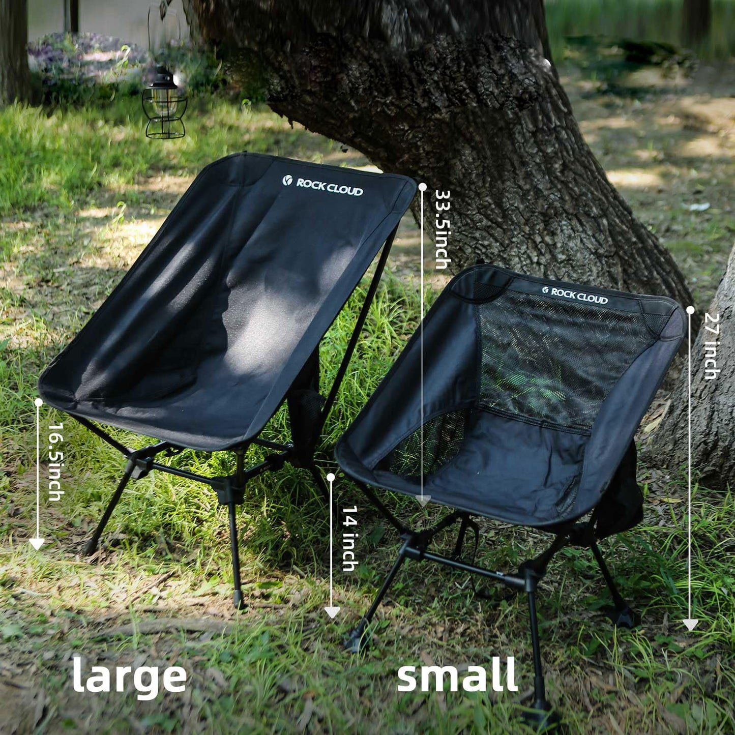 ROCK CLOUD Lightweight Portable Camping Chair Ultralight Folding Chairs Large-Size Outdoor for Camp Hiking Backpacking Lawn Beach Sports, Black-Large