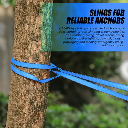 CAPARK 18MM Nylon Climbing Slings Runners 23 kN Strong Webbing Straps for Rock Climbing, Rappelling, Swing, Yoga Hammock etc (2PCS Blue, 48inch/120cm)